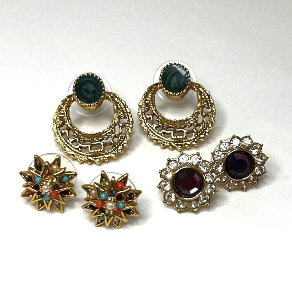 Gold Tone Post Fashion Earrings Set of 3 NWOT